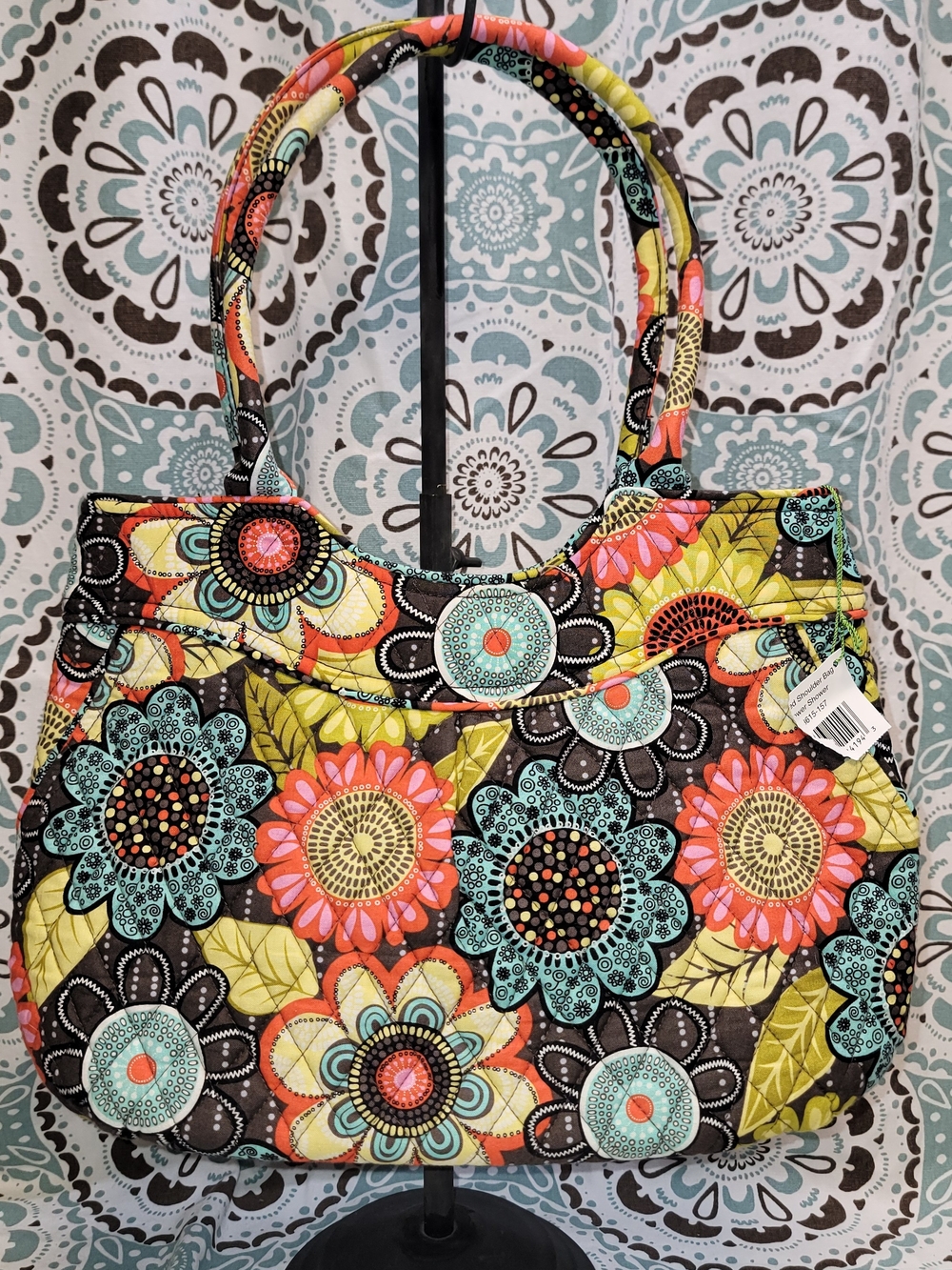 Vera Bradley Quilted Shoulder Bag in Black, Turquoise, Pink & Yellow Floral